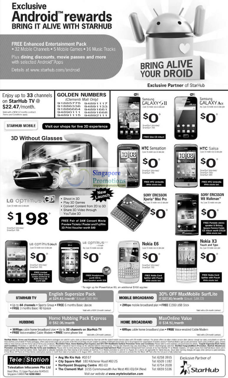 Telestation LG Optimus 3D, Samsung Galaxy S II, Galaxy Ace, HTC Sensation, Salsa, LG Optimus Black, ONE, Nokia E6, X3