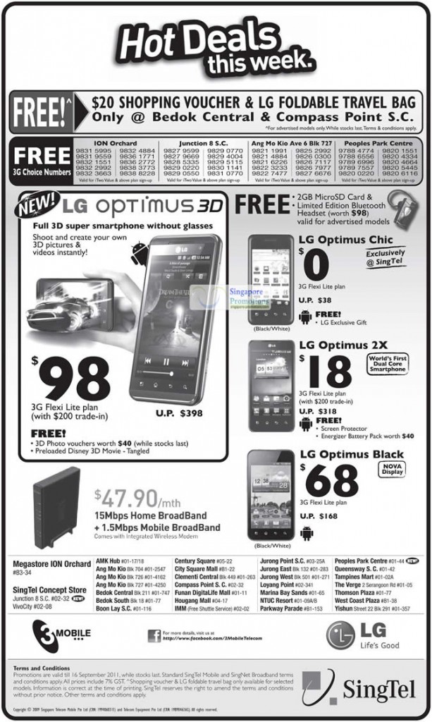 3Mobile LG Optimus 3D, LG Optimus Chic, LG Optimus 2X, LG Optimus Black