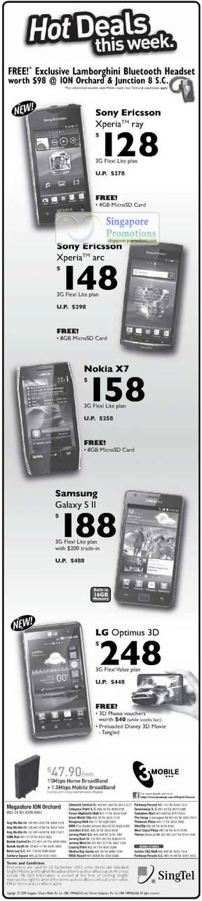 3Mobile Sony Ericsson Xperia Ray, Sony Ericsson Xperia Arc, Nokia X7, Samsung Galaxy S II, LG Optimus 3D