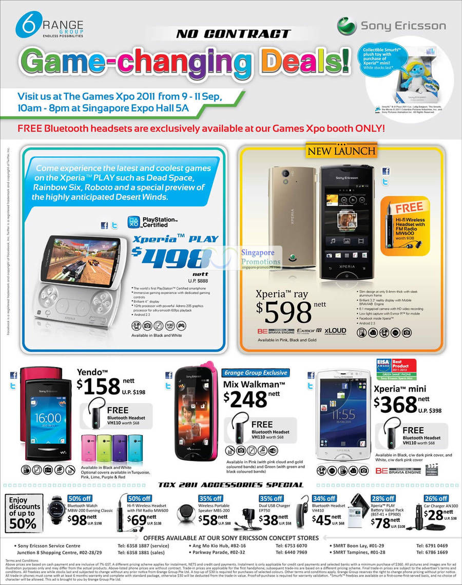 6Range Smartphones Sony Ericsson Xperia Play, Xperia Ray, Yendo, Mix Walkman, Xperia Mini