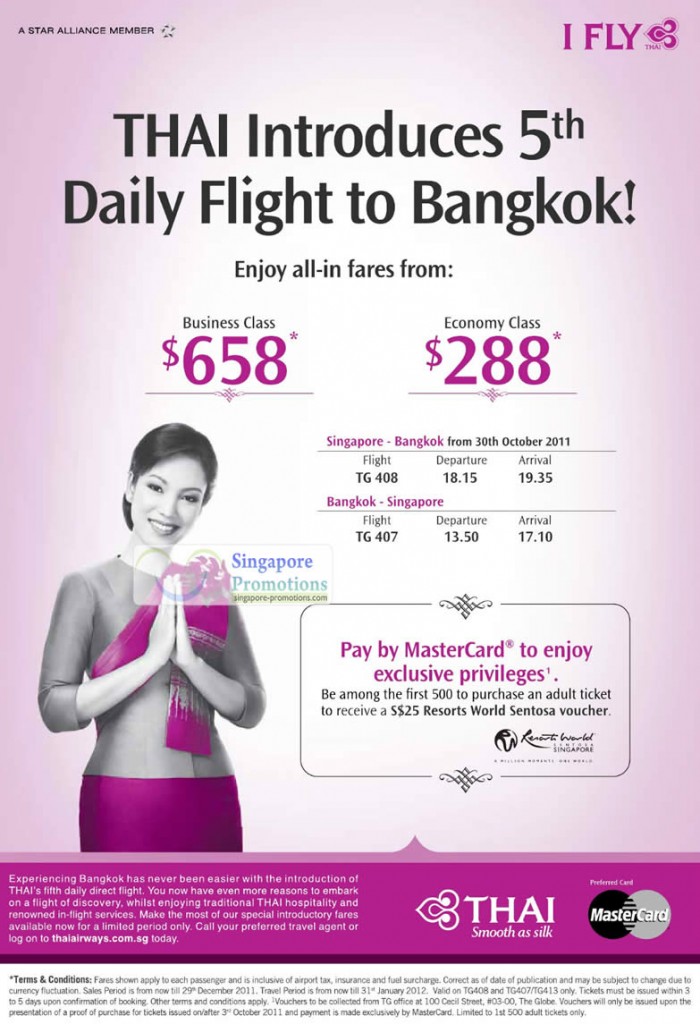 7 Oct Thai Daily Flights, Bangkok Business Class, Economy Class