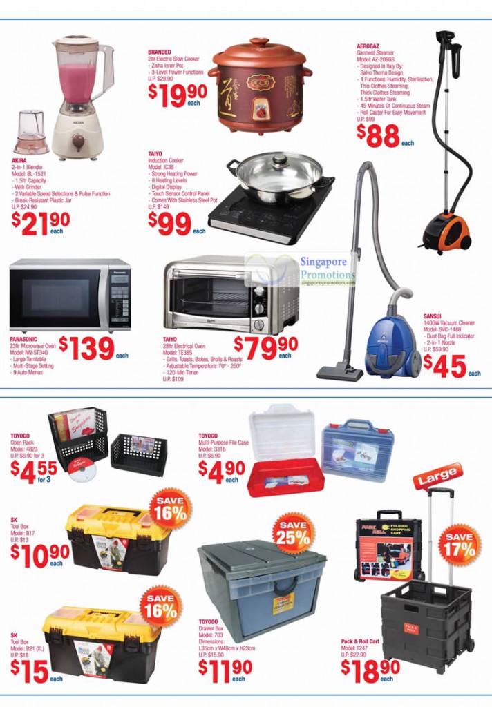 Akira BL-1251 Blender, Taiyo IC38 Induction Cooker, Aerogaz Garment Steamer AZ-209GS, Panasonic NN-ST240 Microwave Oven, TE38S, Sansui SVC-1488 Vacuum Cleaner