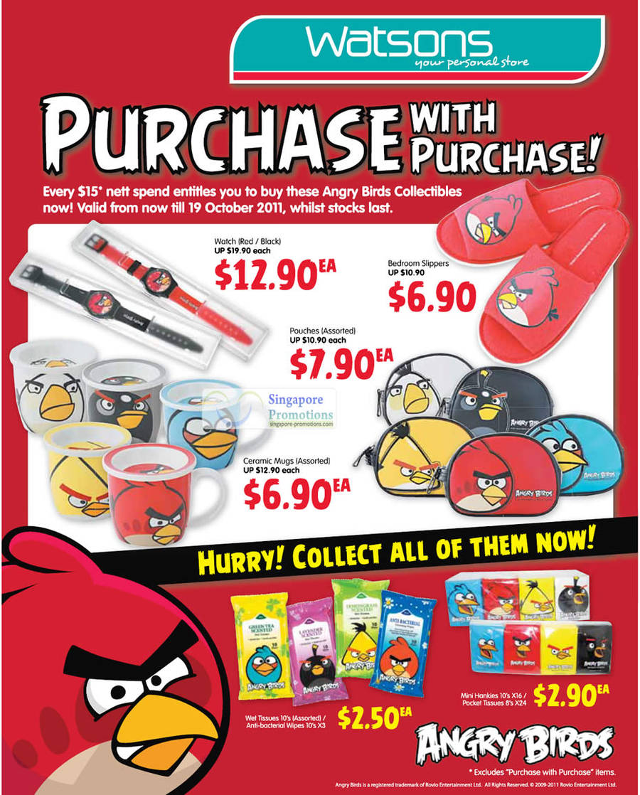 Angry Bird  Purchase with Purchase, Watch, Bedroom Slippers, Pouches, Ceramic Mugs