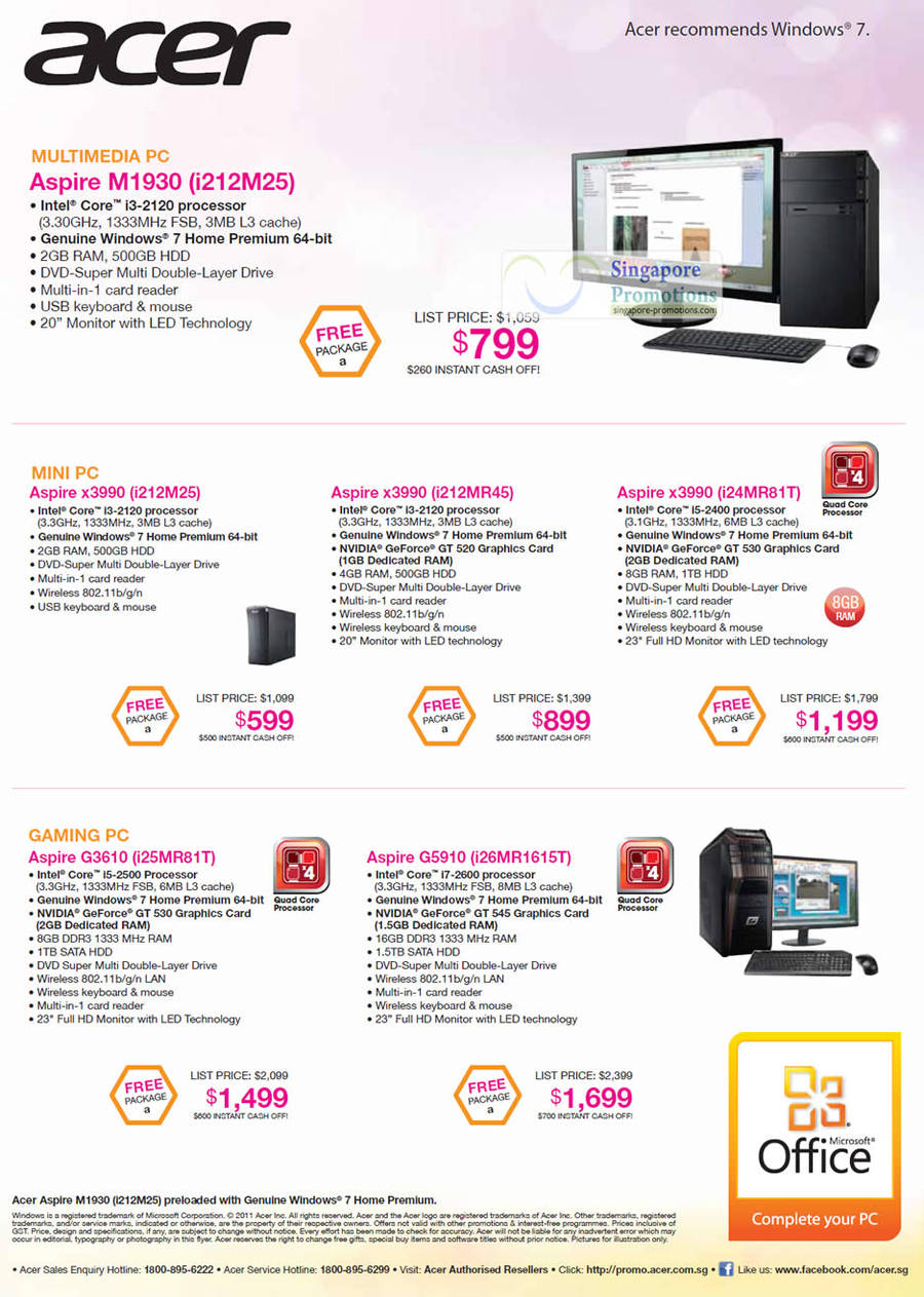 Desktop PC Aspire M1930 i212M25, Mini PC Aspire x3990 i212M25, i212MR45, x3990 i24MR81T, G3610 i25MR81T, G5910 i26MR1615T