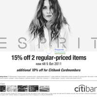 Featured image for (EXPIRED) Esprit 15% Off Two Regular-Priced Items 30 Sep – 5 Oct 2011