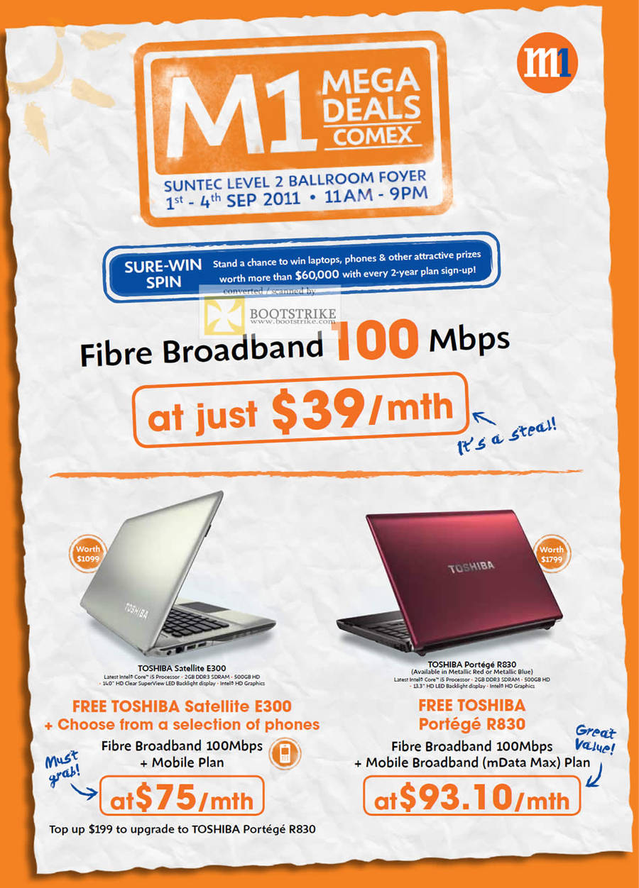 M1 Fibre Broadband 100Mbps Toshiba Satellite E300 Portege R830