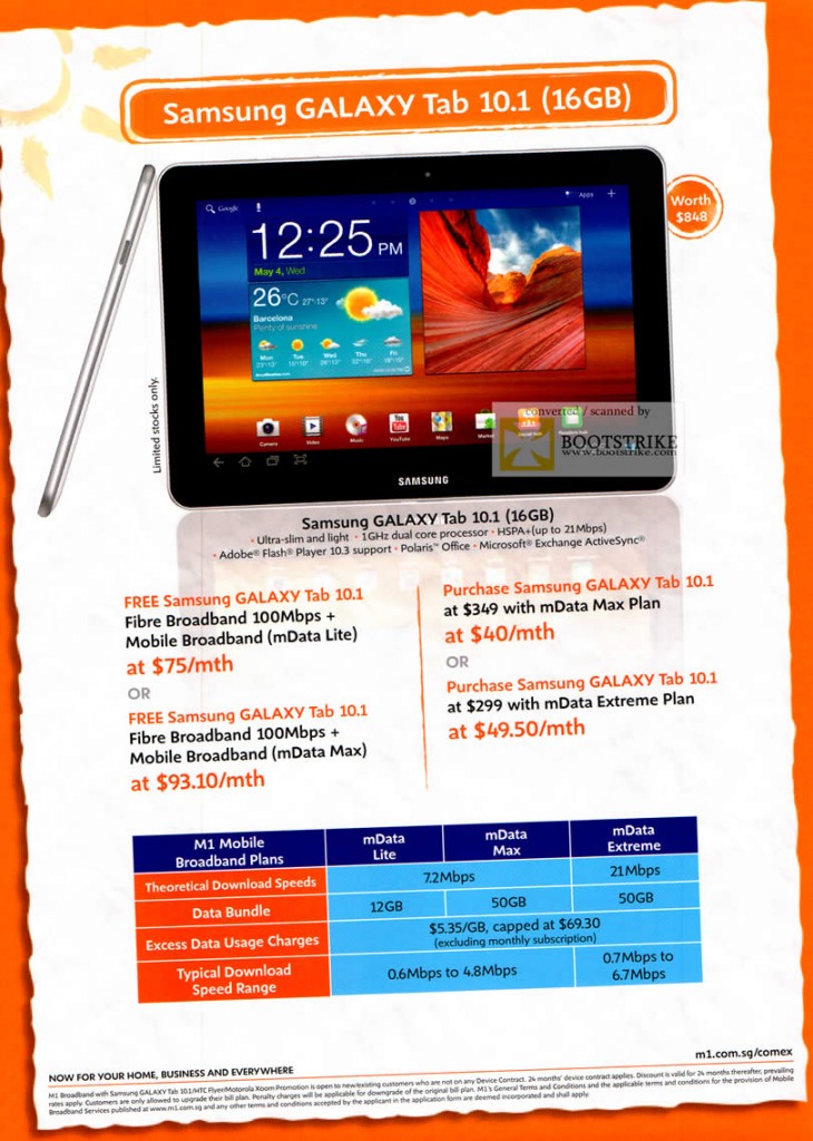 M1 Fibre Broadband Free Samsung Galaxy Tab 10.1 mData Max Plan Mobiel Broadband Extreme