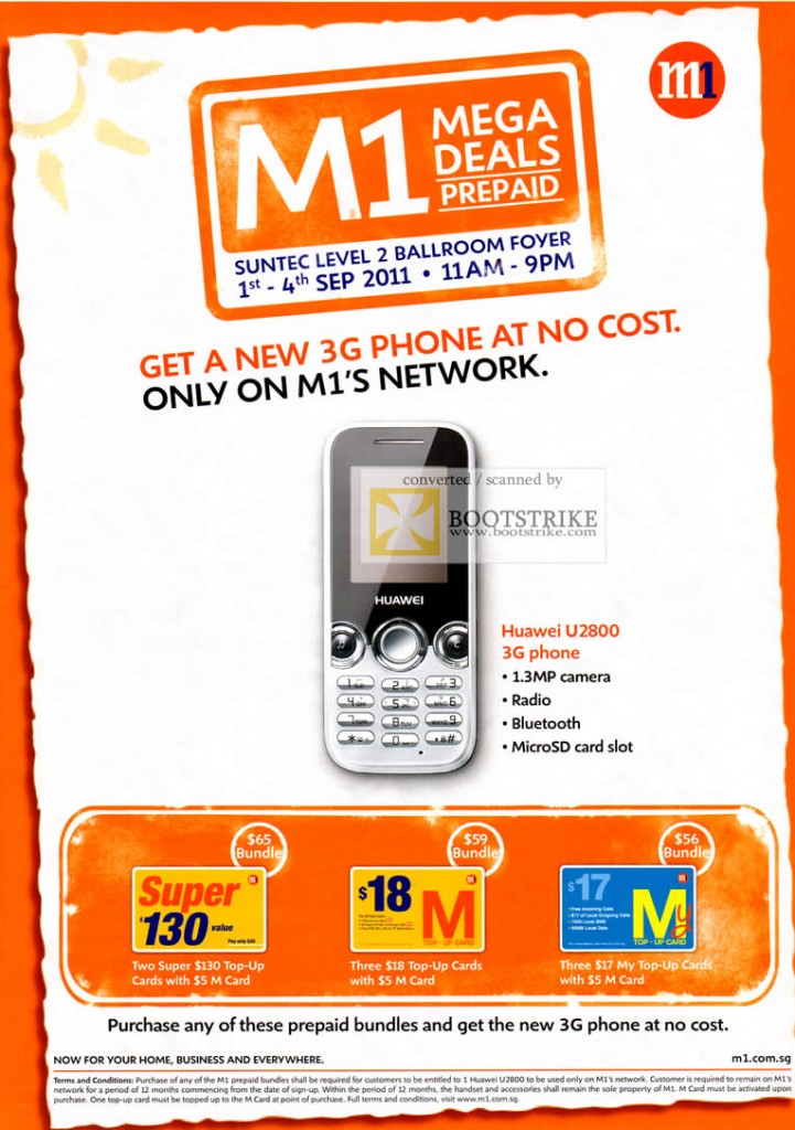 M1 Prepaid Huawei U2800 3G Phone Free Top-Up Card M Card