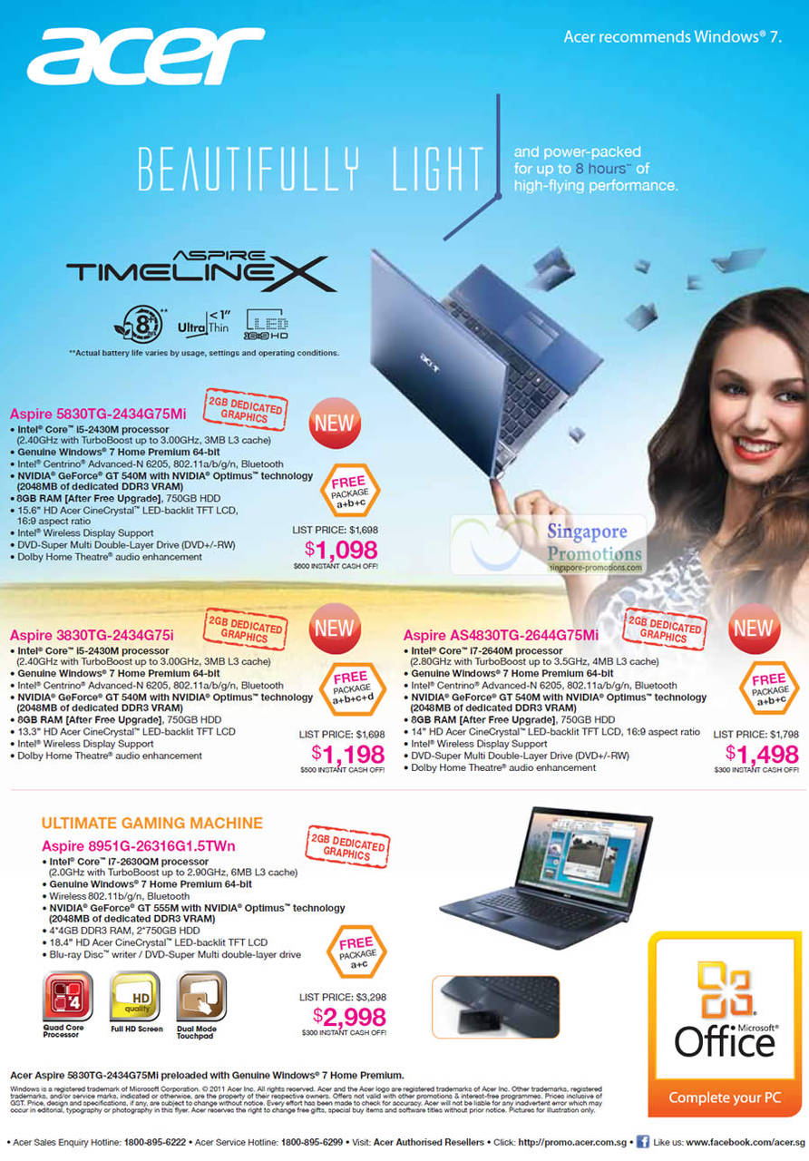 Notebooks Aspire TimelineX 5830TG-2434G75Mi, 3830TG-2434G75i, AS4830TG-2644G75Mi, 8951G-26316G1 5TWn