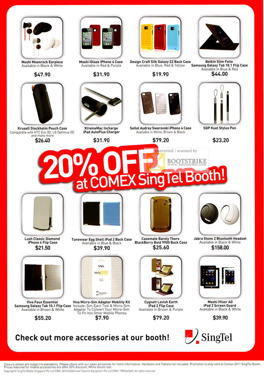 Singtel Accessories Moshi Moonrock Earpiece iPhone 4 Case Design Crat Belkin Slim Folio Kruseli XtremeMac Sellot SGP Lush Tunewear Casemate Jabra Viva Cygnett