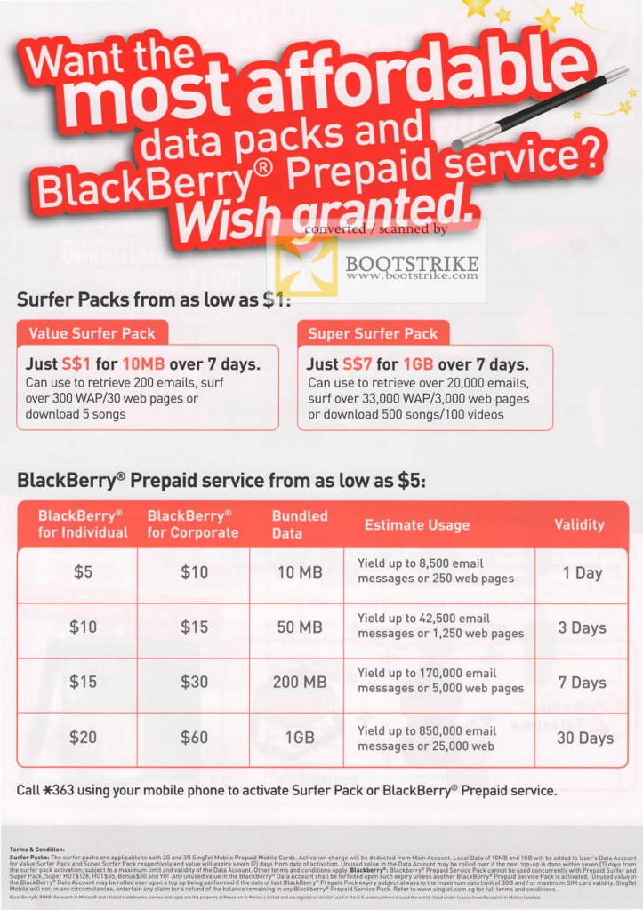 Singtel Blackberry Prepaid Service Value Surfer Pack Super