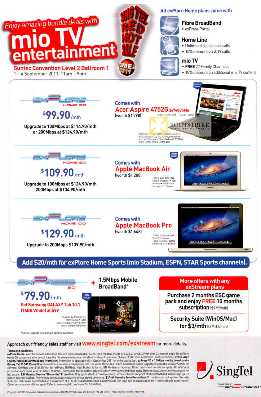 Singtel Mio TV Explore Home 50 Acer Aspire 4752G 2674G75Mn Notebook Apple Macbook Air 100 Pro Samsung Galaxy Tab 10.1