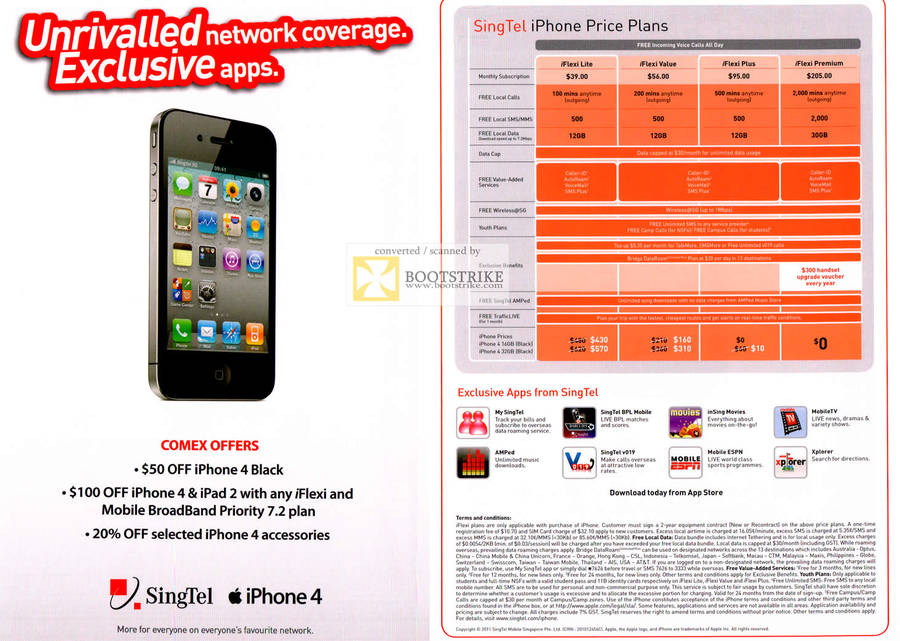 Singtel iPhone 4 Up To 100 Dollar Off iFlexi Mobile Broadband Accessories Price Plans