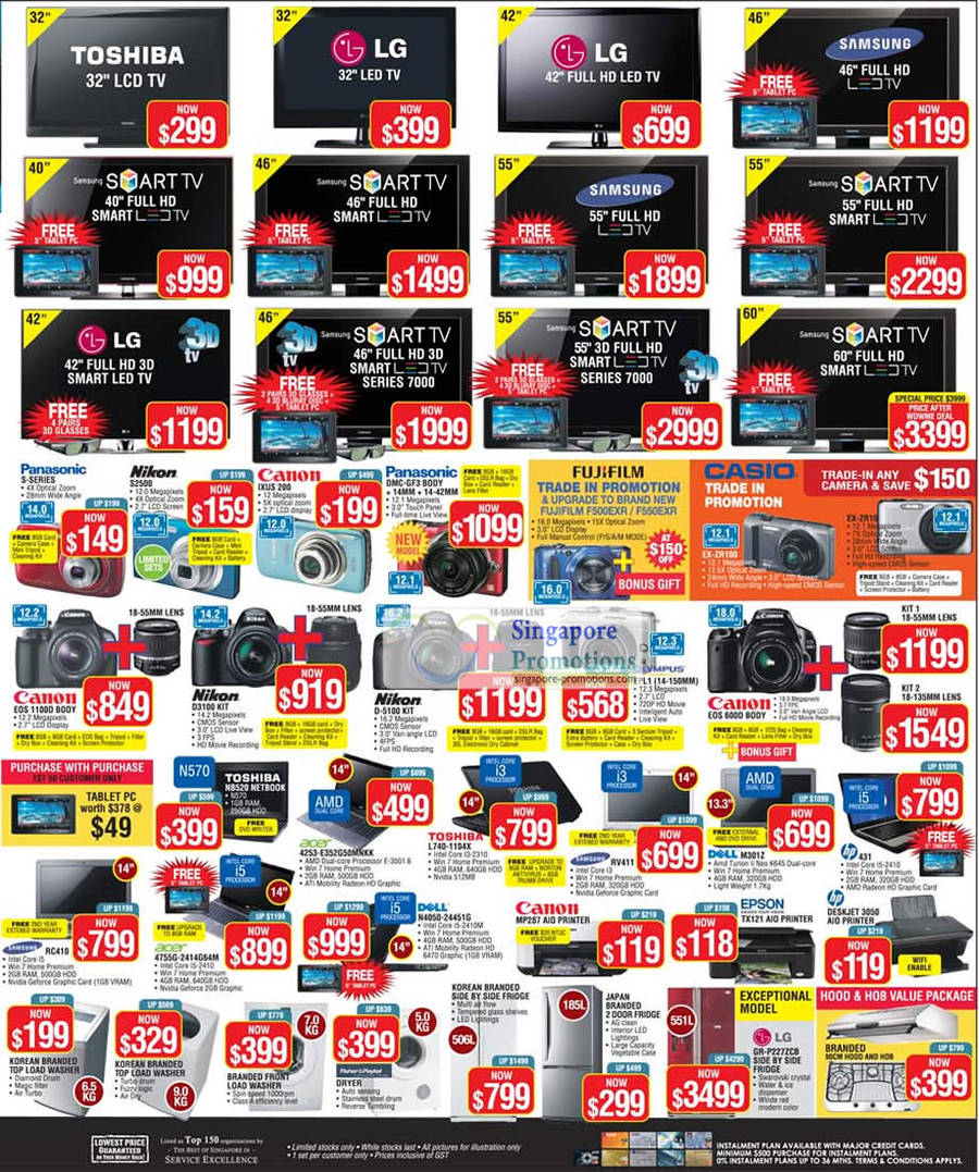 TV, Digital Cameras, Nikon S2500, Canon Ixus 200, EOS 1100D Body, Nikon D3100, D5100, EOS 600D Body, HP 431, Toshiba L740-1104X Notebook