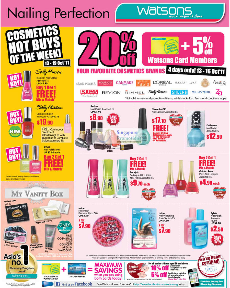 13 Oct Cosmetics Hot Buys, 20 Percent Off Cosmetic Brands, Nicole, Revlon, Mine, My Vanity Box, Sally Hansen