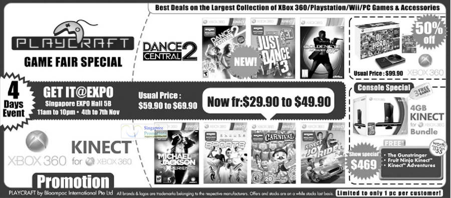 2 Nov Playcraft Game Fair, Xbox 360 Kinect Bundle, Dance Central 2, Games