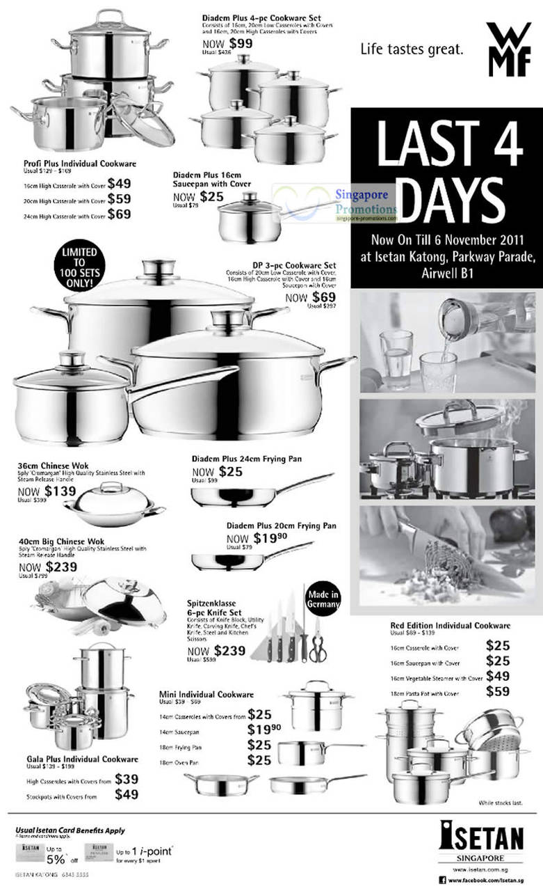 3 Nov WMF Diadem Plus Cookware Set, Profi Plus, Saucepan, DP, Chinese Wok, Big Chinese Wok, Spitzenklasse Knife Seti