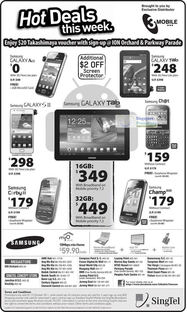 3Mobile Samsung Galaxy Ace, Galaxy Tab, Galaxy S II, Galaxy Tab 10.1, Chat, Corby II, Champ Duos