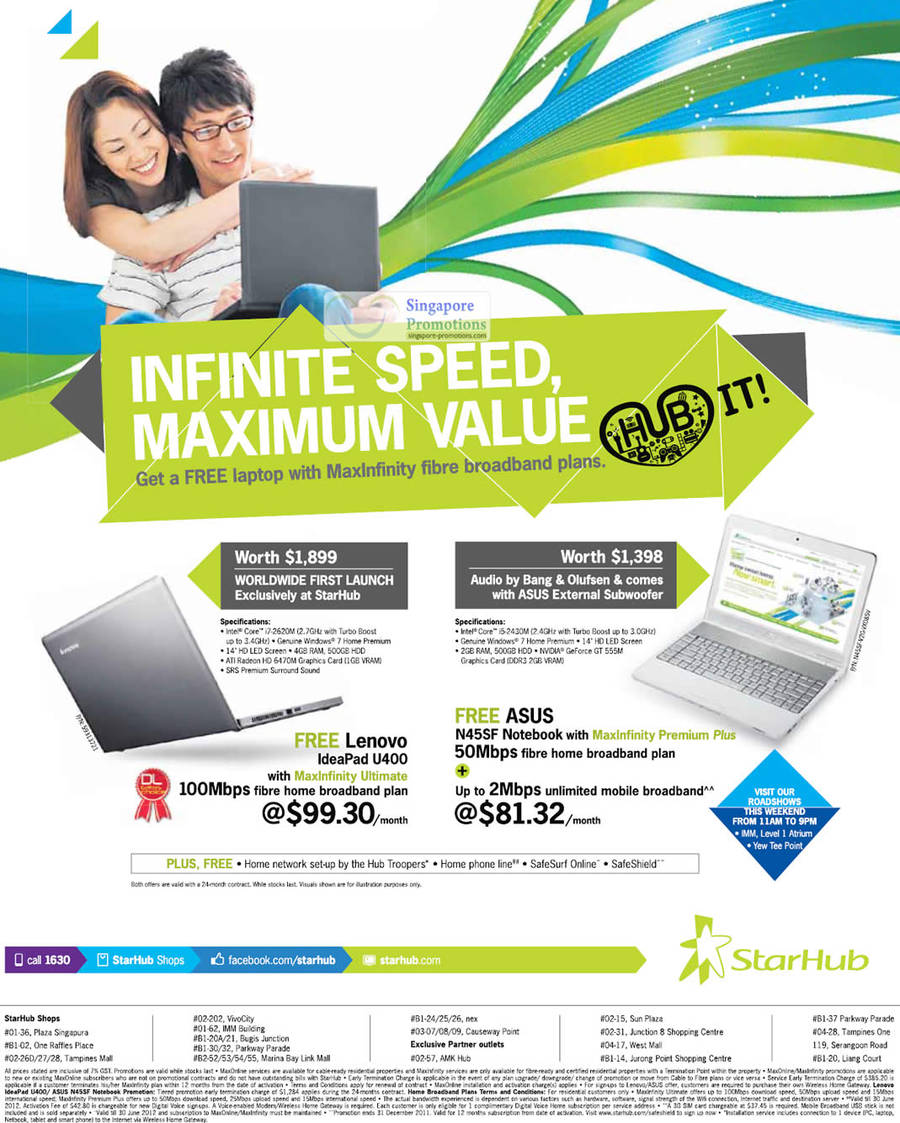 Broadband, Fibre MaxInfinity Ultimate 100Mbps Free Lenovo IdeaPad U400 Notebook, ASUS N45SF MaxInfinity Premium Plus