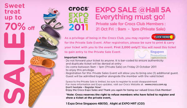 Featured image for (EXPIRED) Crocs Expo Sale 2011 Up To 70% Off @ Singapore Expo 21 – 23 Oct 2011