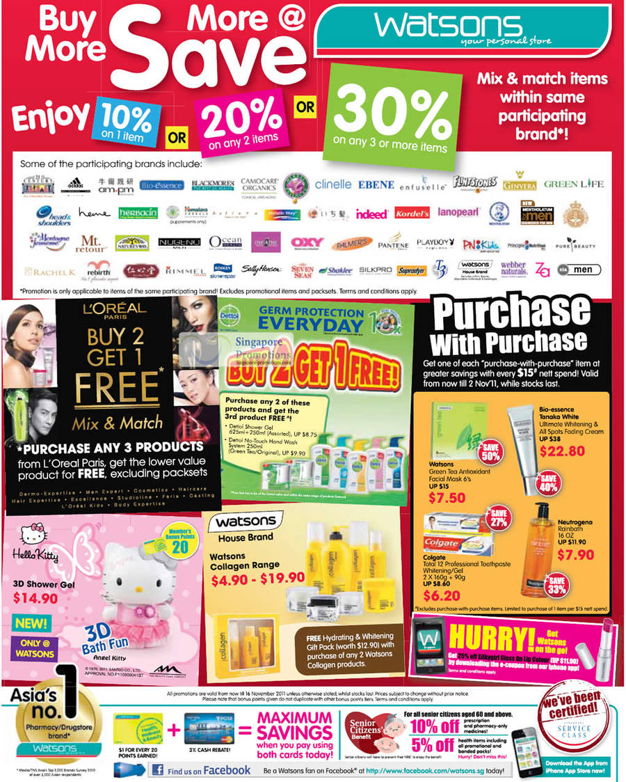 Hello Kitty 3D Shower Gel, Watsons Collagen Range, LOreal, Dettol, Purchase with Purchase