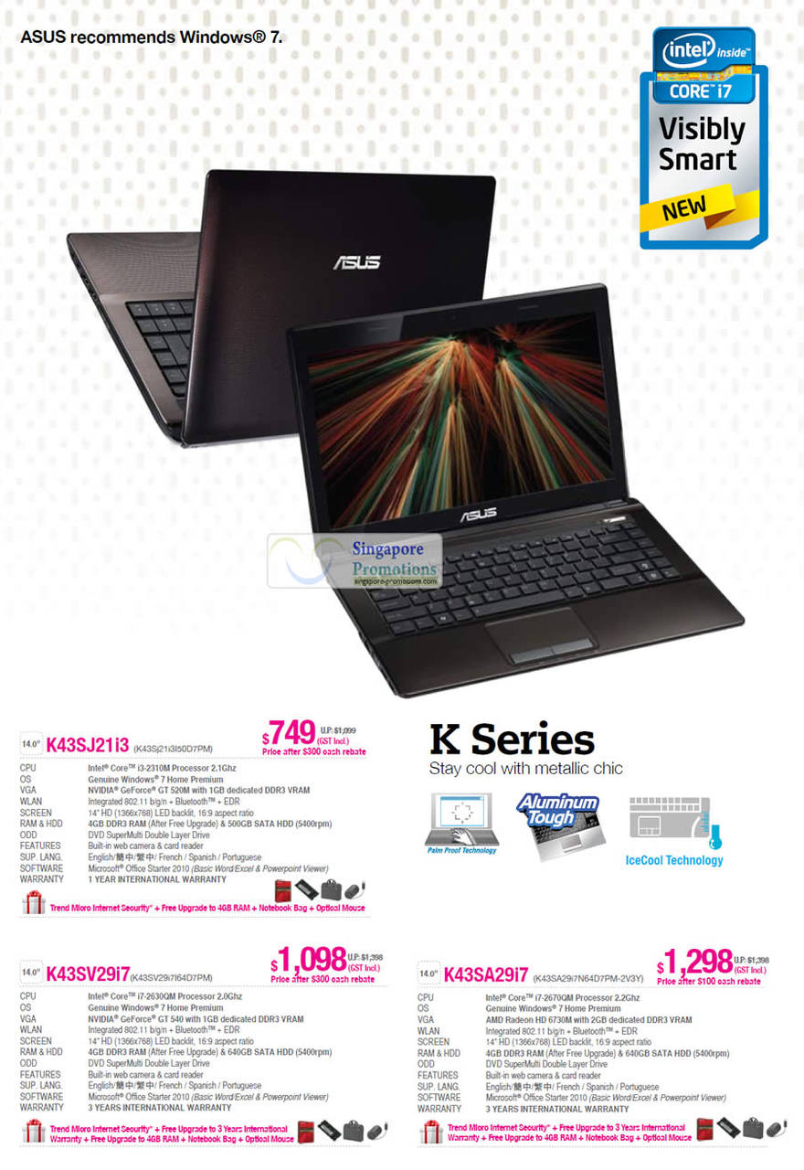 K Series K43SJ21i3 K43Sj21i3l50D7PM, K43SV29i7 K43SV29i7I16D7PM, K43SA29i7 K43SA29i7N64D7PM-2Y3Y