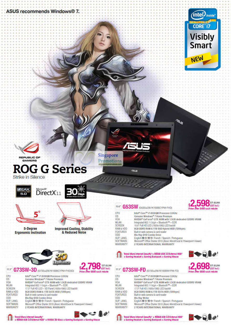 ROG G Series G53SW G53Sw29i7K100BC7PM-FHD G73SW-3D G73Sw29i7K100BC7PM-FHD3D G73SW-FD F73Sw29i7K100BW7PM-FD