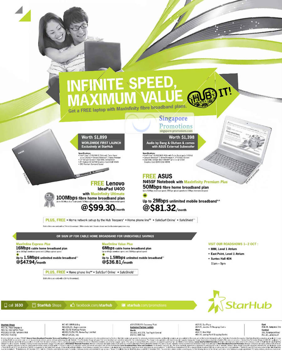 Starhub Broadband, Fibre MaxInfinity Ultimate 100Mbps Free Lenovo IdeaPad U400 Notebook, ASUS N45SF MaxInfinity Premium Plus