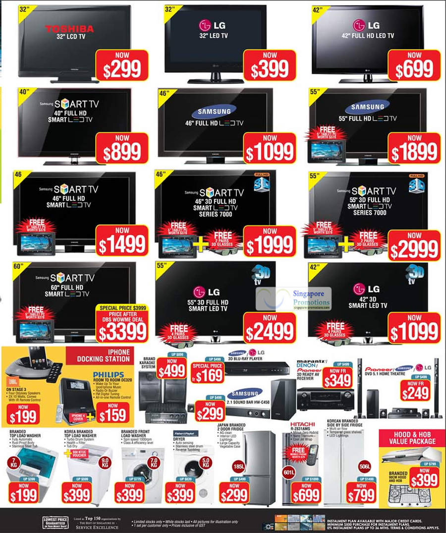 TV, Washing Machine, Dryer, Fridge