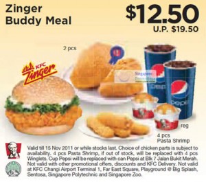 Featured image for (EXPIRED) KFC Chicken, Zinger, Bandito & Buddy Meals Discount Coupons 6 Oct – 15 Nov 2011