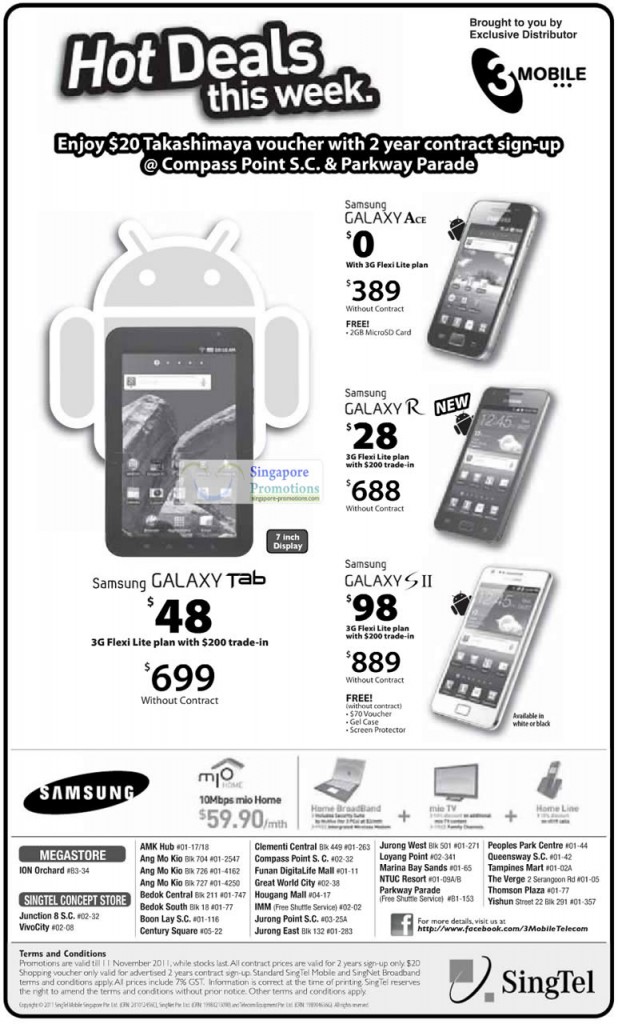 3Mobile Samsung Galaxy Ace, Galaxy R, Galaxy S II, Galaxy Tab