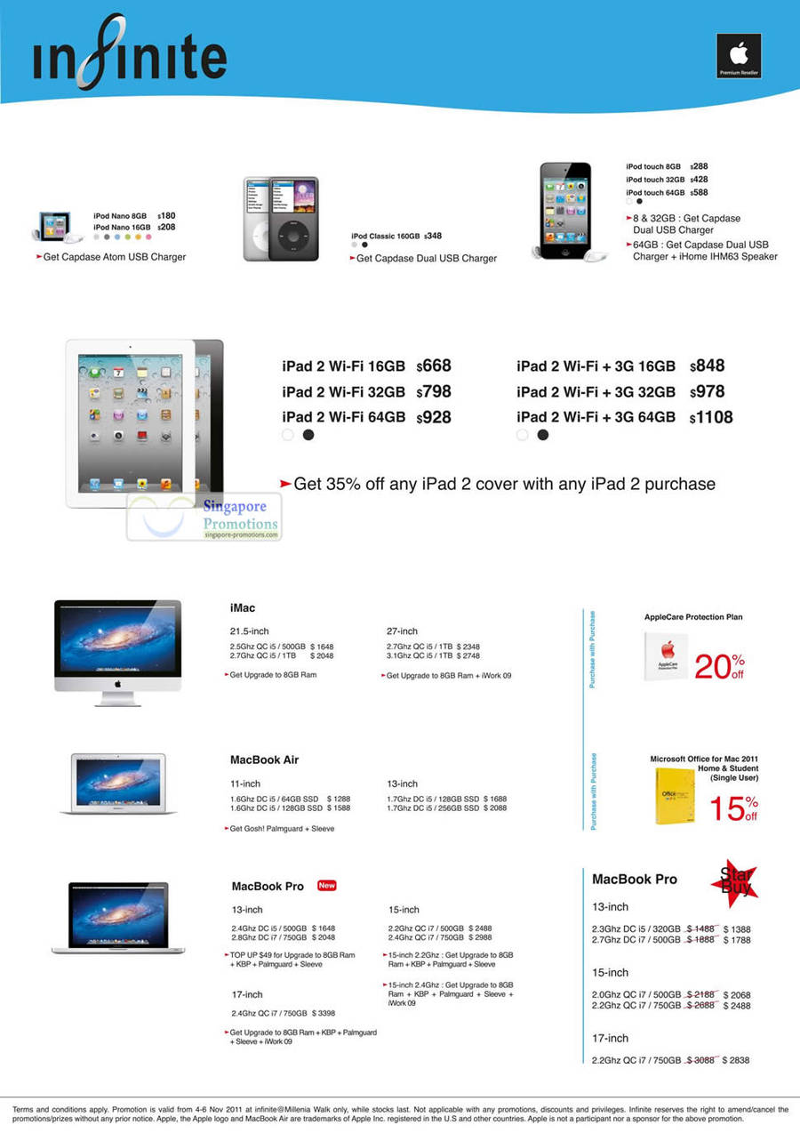 Apple iPod Nano, iPod Classic, iPod Touch, iPad 2, iMac, MacBook Air, MacBook Pro, AppleCare