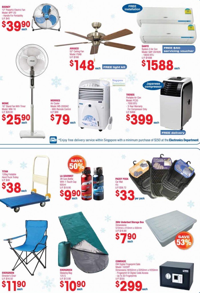 Booney Electric Fan BPF120, Amasco Ceiling Fan F5AB, Sanyo System 2 Air Conditioner SAP-CN1826