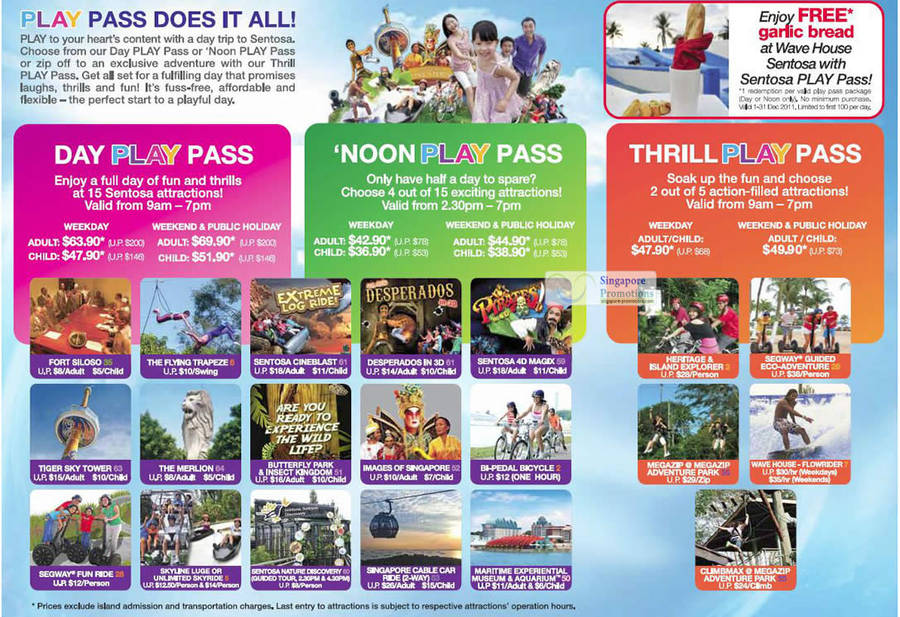 Day Play Pass, Noon Play Pass, Thrill Play Pass Details