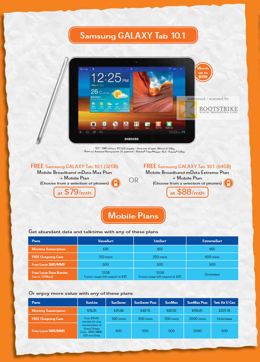 M1 mData Max Plan, Extreem Plan, Free Samsung Galaxy Tab 10.1, Mobile Plans