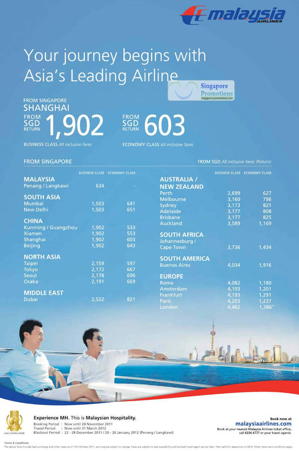 Featured image for (EXPIRED) Malaysia Airlines Special Air Fare Offers Promotion 3 – 24 Nov 2011
