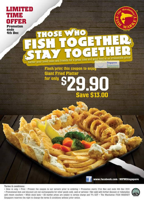 Featured image for (EXPIRED) Manhattan Fish Market Singapore Coupon $13 Off Giant Fried Platter 21 Nov – 4 Dec 2011