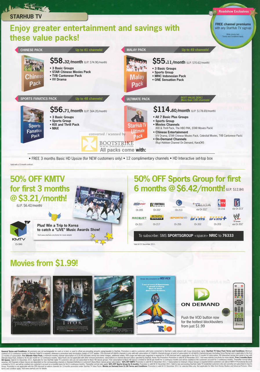 Starhub TV Chinese Pack, Sports Fanatics, Malay, Ultimate Pack, KMTV, Sports Group, Movies