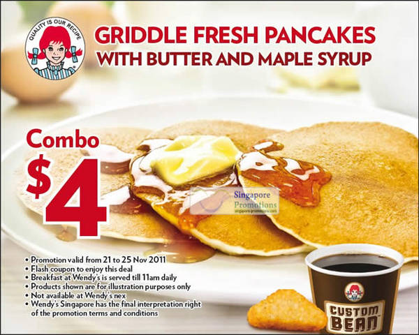 Featured image for (EXPIRED) Wendy’s Coupon $4 Griddle Pancakes Combo Meal 21 – 25 Nov 2011