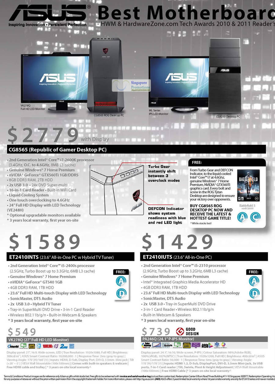 19 Dec ASUS CG8565 Republic of Gamer Desktop PC, ASUS ET2410IUTS AIO Desktop PC