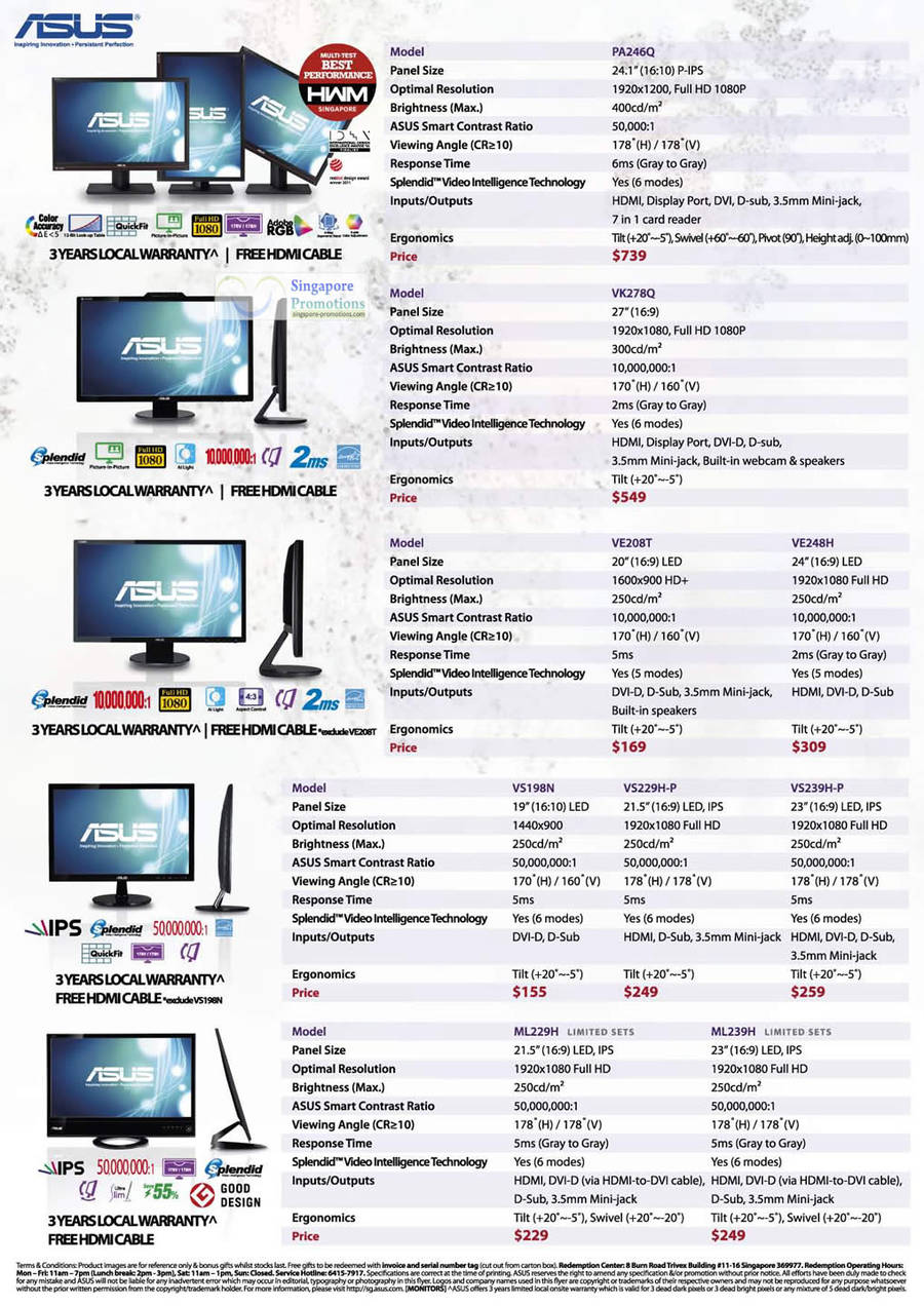 19 Dec ASUS PA246Q Monitor, ASUS VK278Q Monitor, ASUS VE208T Monitor, ASUS VE248H Monitor