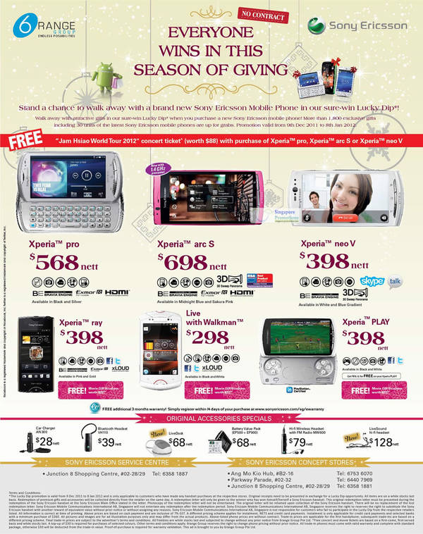 Featured image for (EXPIRED) 6range Sony Ericsson No Contract Mobile Phones Offers 23 – 29 Dec 2011