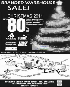 Featured image for (EXPIRED) Branded Warehouse Sale Up To 80% Off 9 – 11 Dec 2011