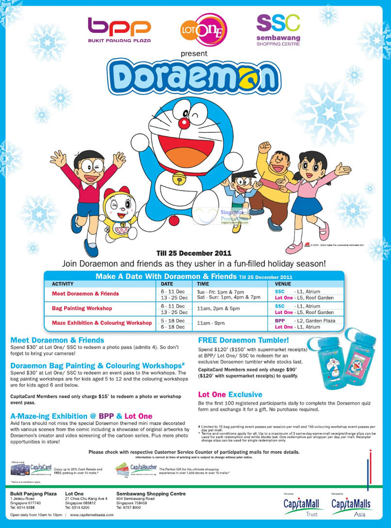 Bukit Panjang Plaza 10 Dec 2011 Bukit Panjang Plaza Lot One Sembawang Shopping Centre Doraemon Friends Activities 10 25 Dec 2011 Singpromos Com