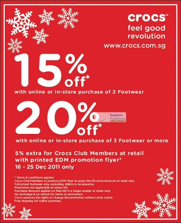 Featured image for (EXPIRED) Crocs Singapore Holiday Sale Up To 20% Off 16 Dec 2011