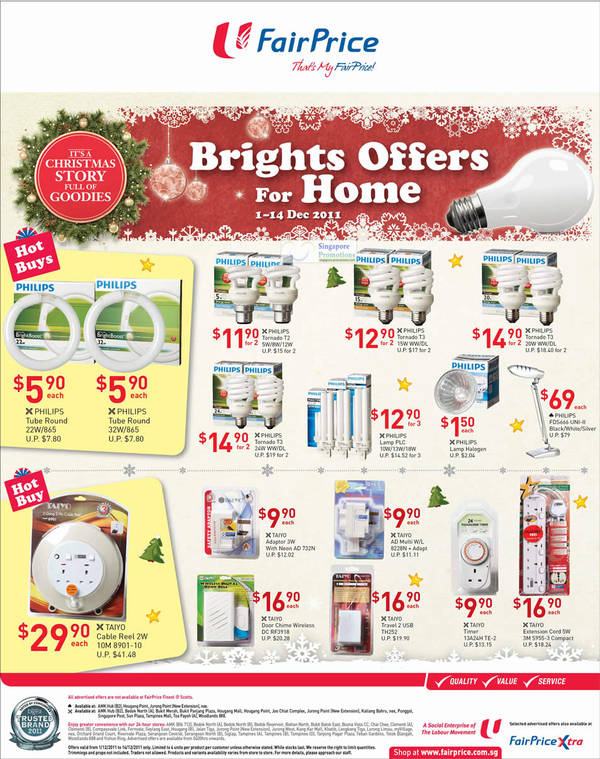 Featured image for (EXPIRED) Fairprice Philips Lighting & Taiyo Electronic Accessories Offers 1 – 14 Dec 2011