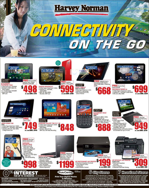 Featured image for (EXPIRED) Harvey Norman Tablets, Smartphones, Printers & Notebook Offers 8 – 14 Dec 2011
