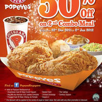 Featured image for (EXPIRED) Popeyes 50% Off 2nd Combo Meal Coupon 22 Dec 2011 – 2 Jan 2012