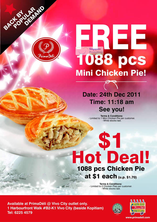 Featured image for Prima Deli FREE Mini Chicken Pies @ VivoCity 24 Dec 2011