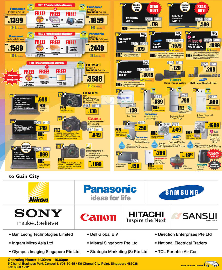 TV, Air Conditioner, Fridge, Notebooks, Digital Cameras